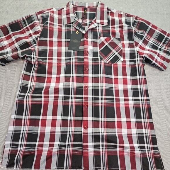 True Rock Shirt Men's 3XL Black Red Plaid Short Sleeve Button Up Pocket Y2K NWT - Picture 3 of 16